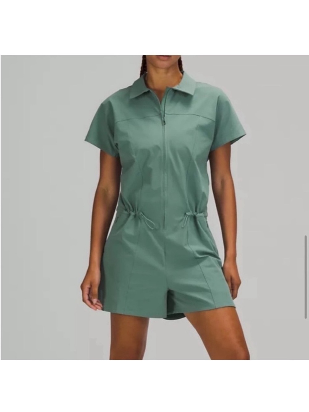 Lululemon Romper Women Pockets Short Sleeve Teal Color Stretch Rib